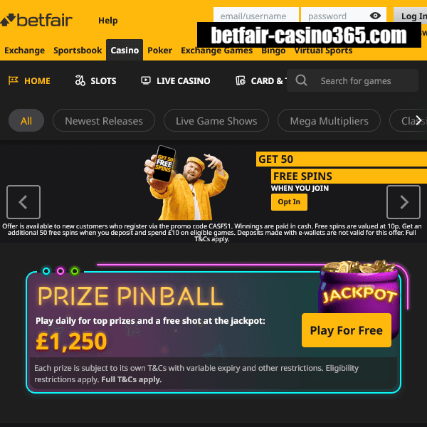 Betfair Casino Prize Pinball promotion